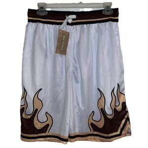 White Shorts w/ Brown,Black & Yellow Flames By BINTEHGS Mens Size 2XL